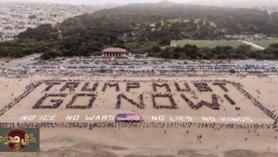 احتجاجات ترمب تشعل كاليفورنيا: رسالة بشرية على الشاطئ ضمن حركة 'لا ملوك'